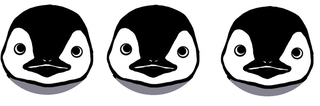 イラスト：横に並んだ三匹のペンギンの顔