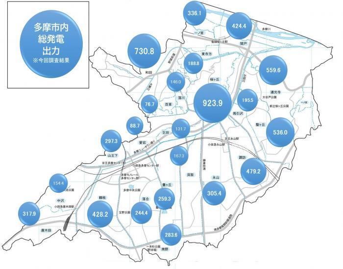 地図：市内の太陽光発電設置状況