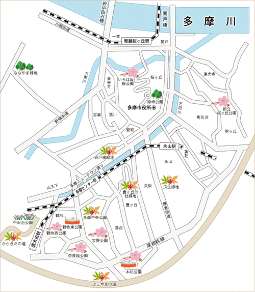 地図：多摩市の公園