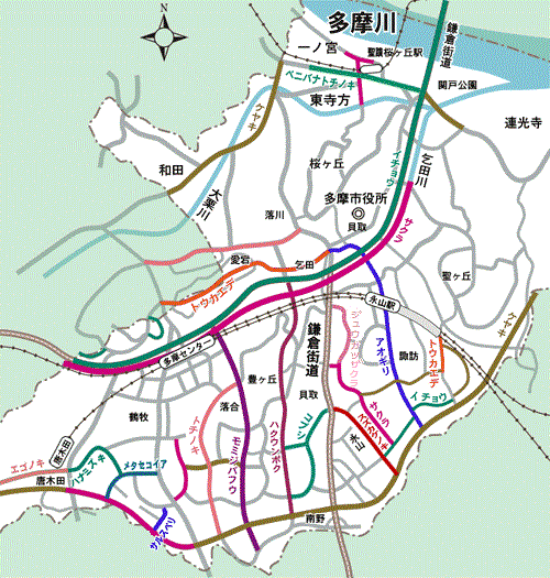 地図：多摩市の街路樹マップ