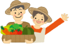 イラスト：採れたて野菜を持つ農家さん