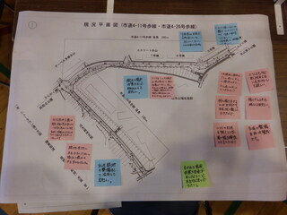 写真：意見を書いた付箋を貼った現況平面図1