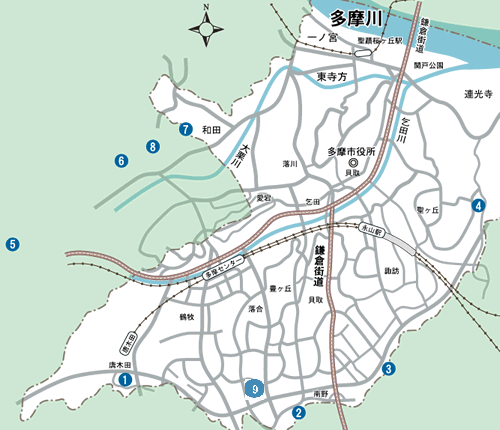 地図：多摩市周辺の大学位置図