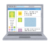 イラスト：ソーシャルネットワークサービスを画面表示しているパソコン