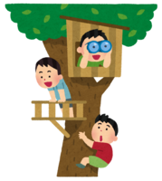 イラスト：木にのぼって遊ぶ子ども