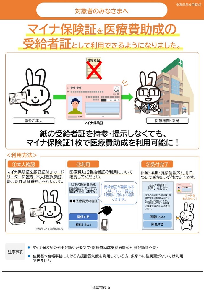 マイナンバーカードを受給者証として利用できますポスター