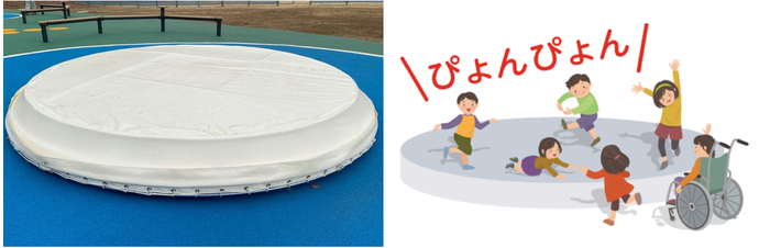 ベッドで飛び跳ねるように遊ぶ遊具の画像