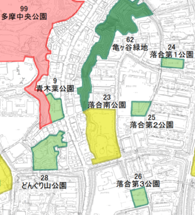 落合エリア対象公園配置図
