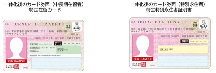 特定在留カード、特定特別永住者証明書の券面画像